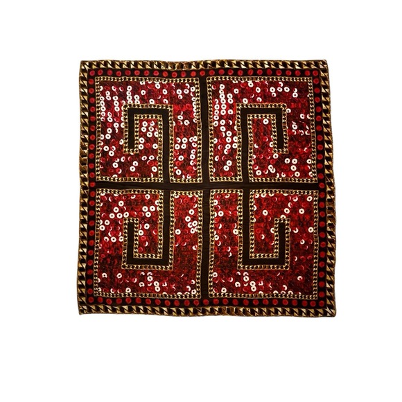 Givenchy Accessories - Givenchy Paris‎ Logo Silk Scarf 37x37" Italy Brown & Red Gold Chain Pattern